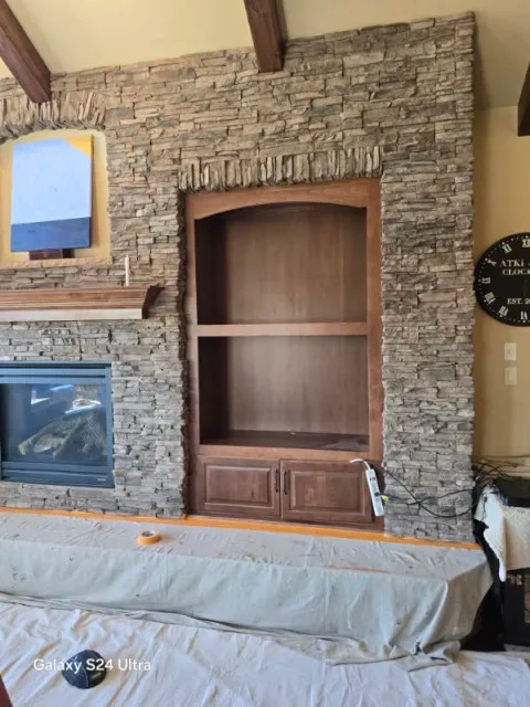 Craftsman Built-In Cabinetry & Stone Fireplace Niche