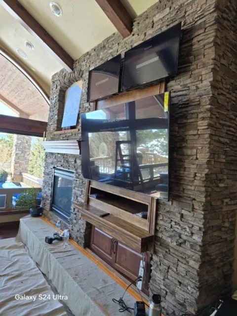 Stone Accent Fireplace & Entertainment Wall