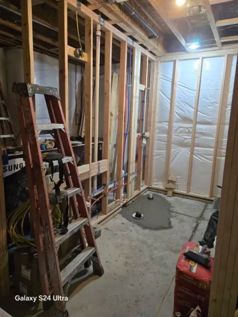 Basement Bathroom Rough-In & Stud Wall Framing