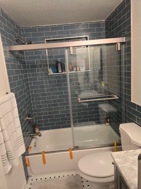 Modern Blue Subway Tile Tub & Shower