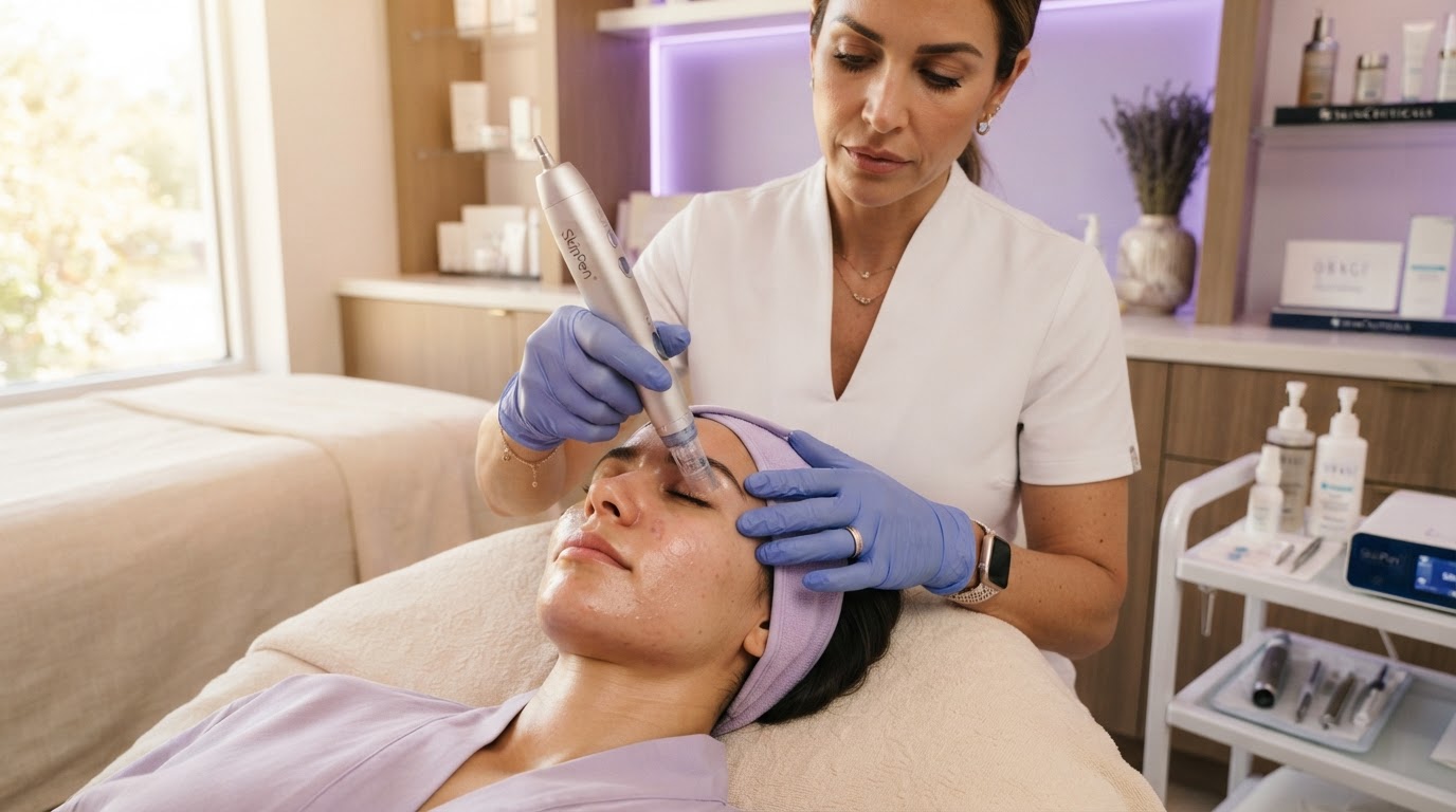 SkinPen microneedling treatment performed on facial skin