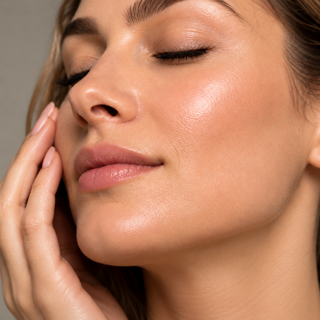 Close-up of radiant, smooth, refined facial skin texture