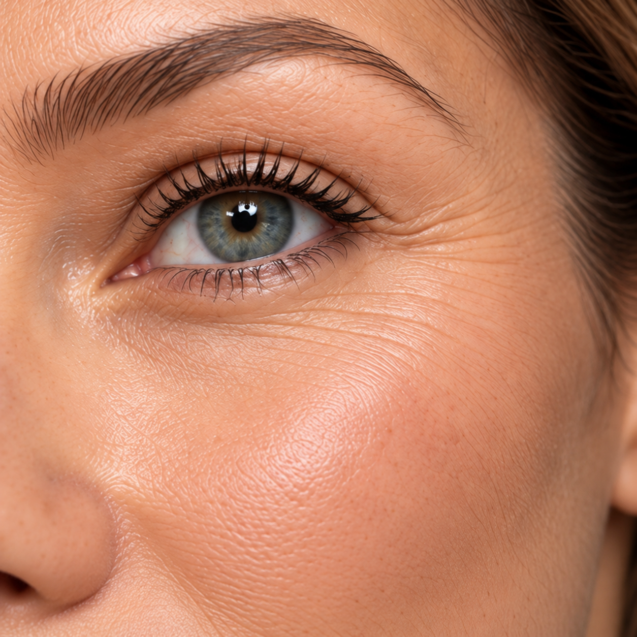 Natural skin around the eye showing fine lines