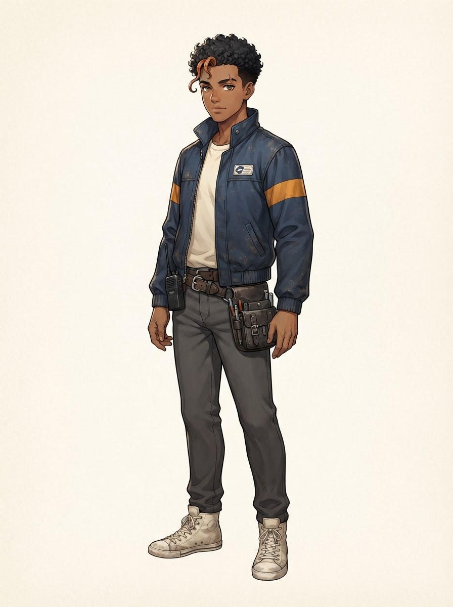 Illustrative character example: Niko Vale, an original anime character in a navy courier jacket