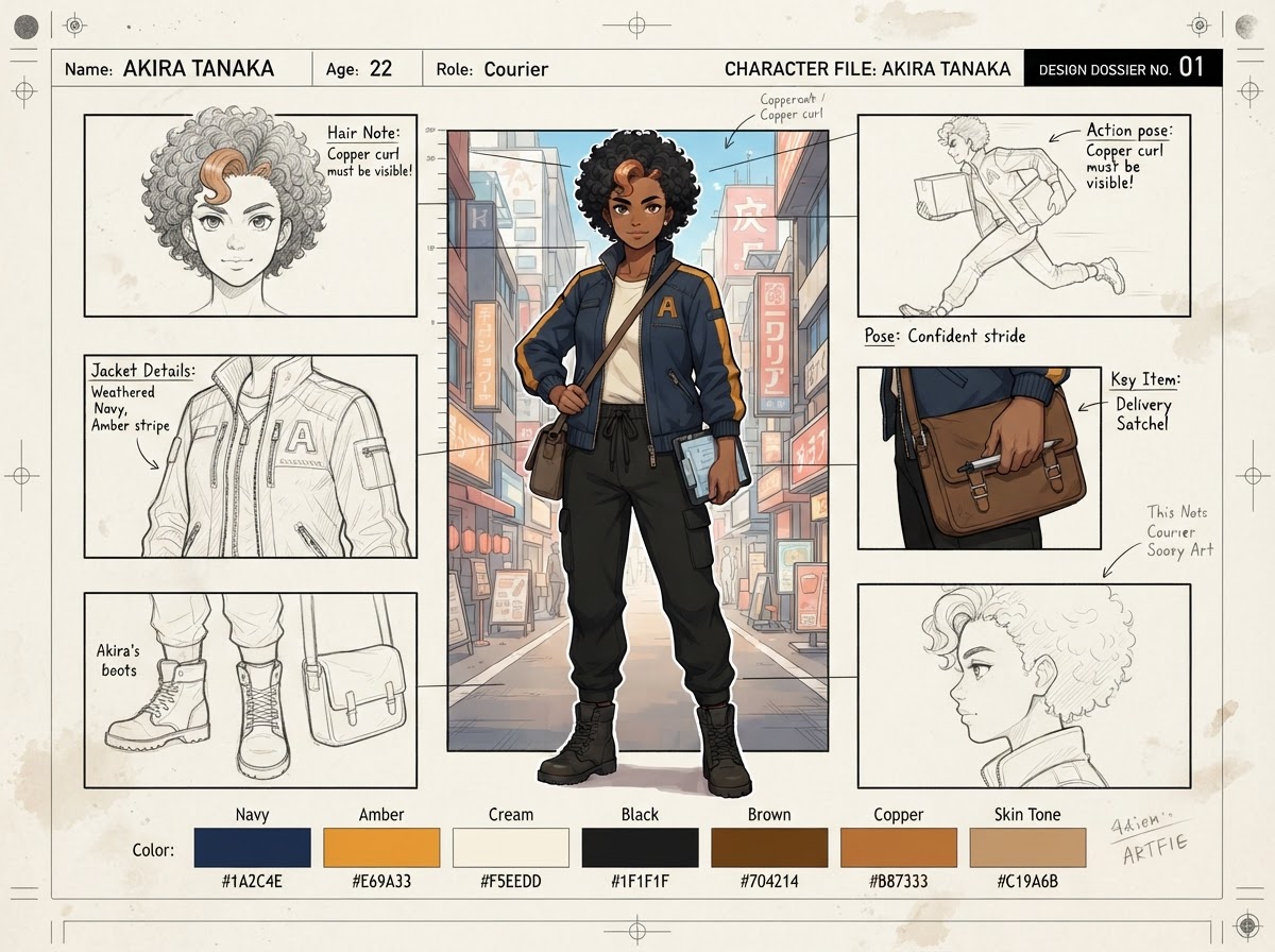 Illustrative character example: dossier composition