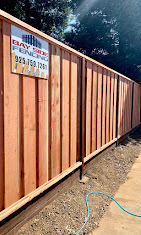 Custom Redwood Board-on-Board Fence with Steel Posts