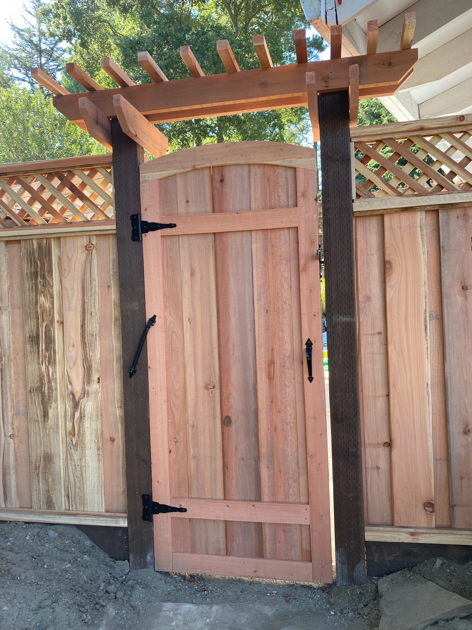 Arched Redwood Arbor Entry Gate with Custom Lattice