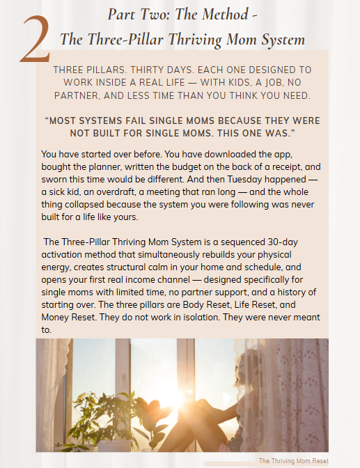 Page sample from The Thriving Mom Reset: Part Two The Method - The Three-Pillar Thriving Mom System