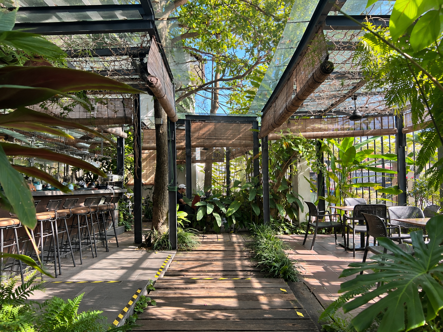 Sunlit courtyard and colonial glasshouse dining architecture