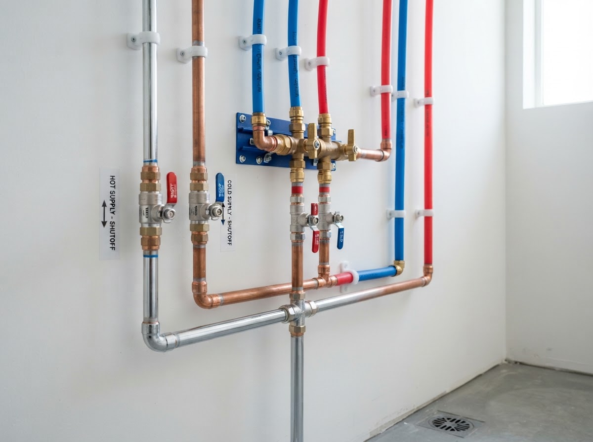After — clean new chrome and copper plumbing pipes, sample photo placeholder