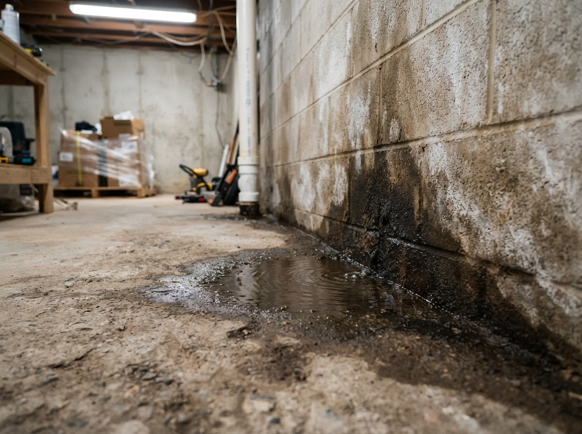 Water seepage at a basement floor-wall joint in Hales Corners Wisconsin