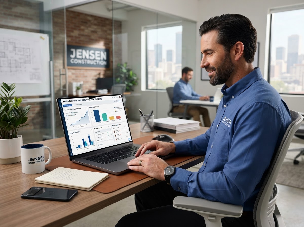 Contractor reviewing CRM performance analytics