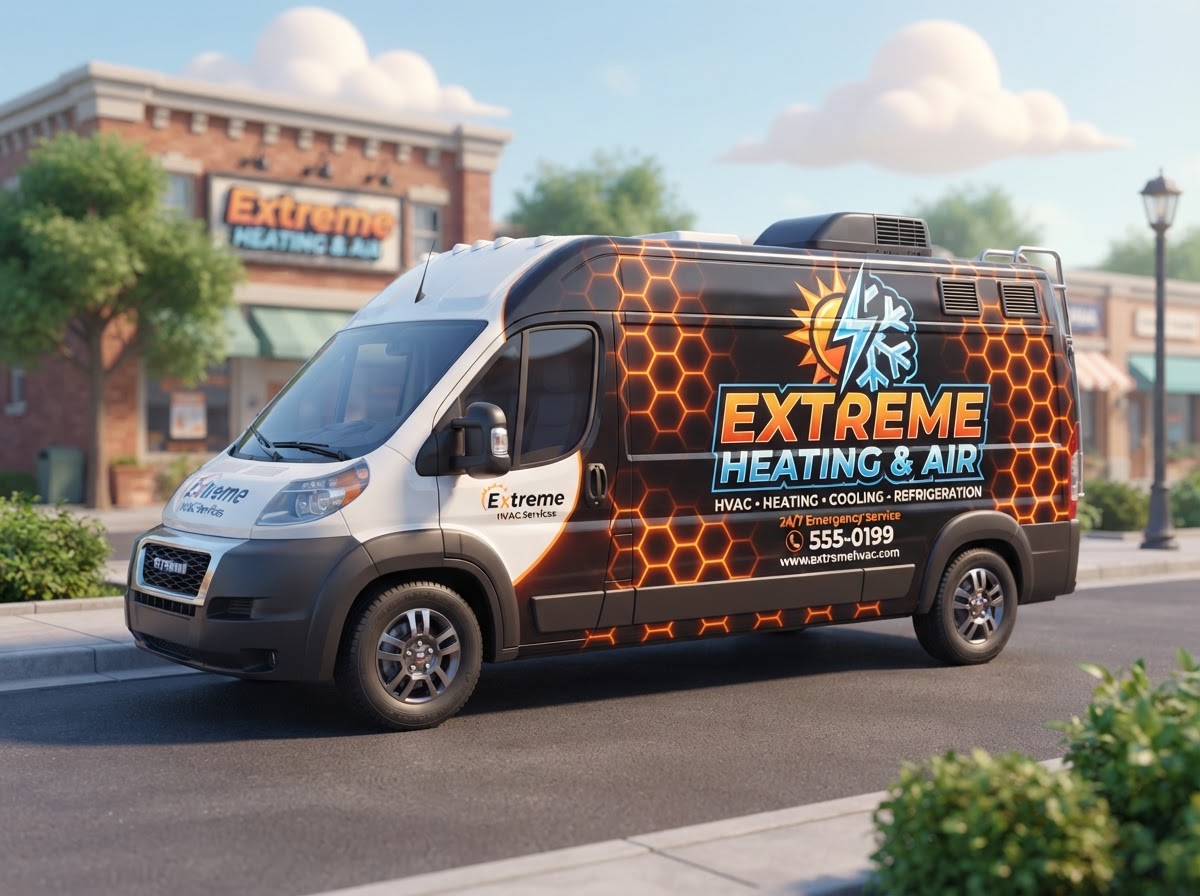 Extreme Heating and Air LLC branded service van parked in Highland Home, Alabama