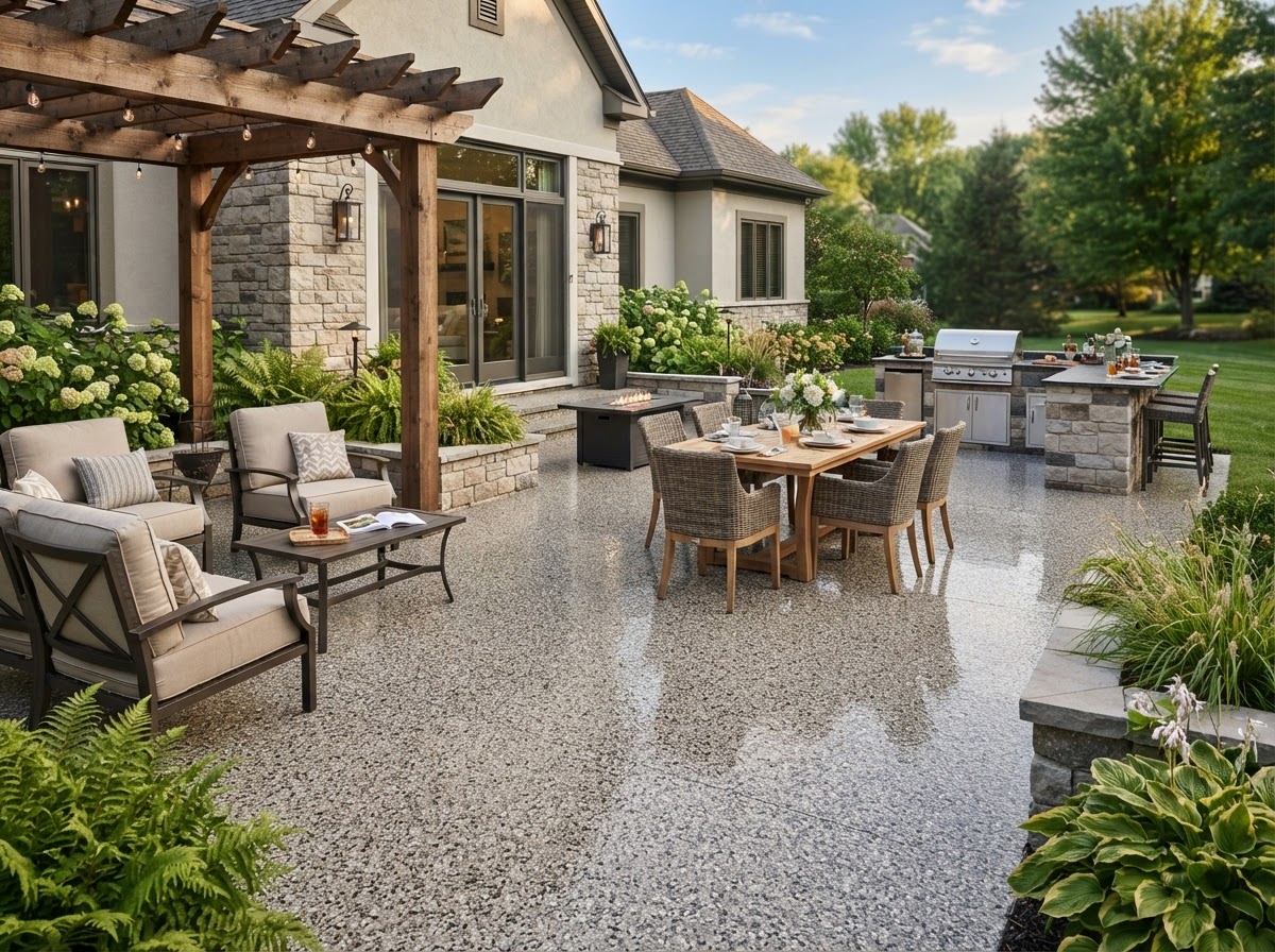 Decorative polyaspartic patio concrete coating