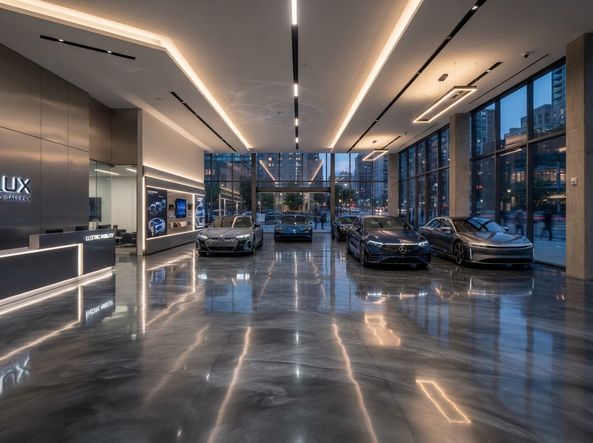 Commercial polished epoxy concrete flooring