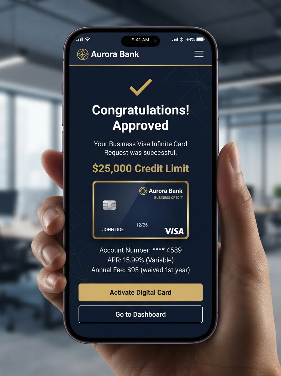 Business credit card approval — $25,000 limit