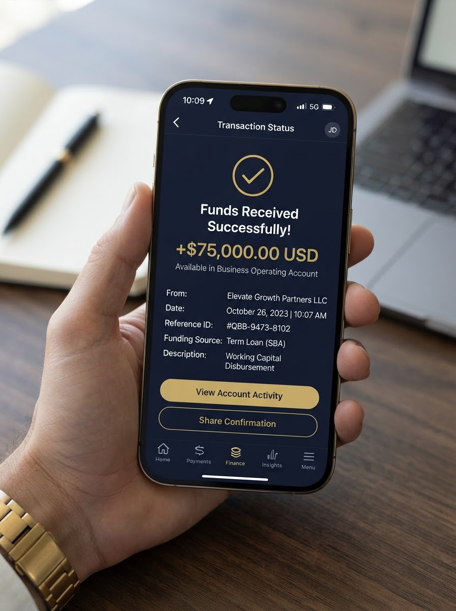 Business funding disbursement confirmation