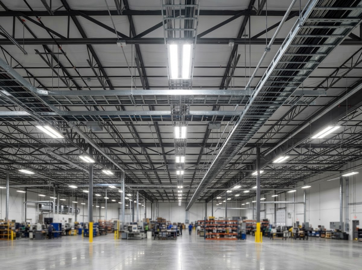Commercial high bay facility lighting stock photo