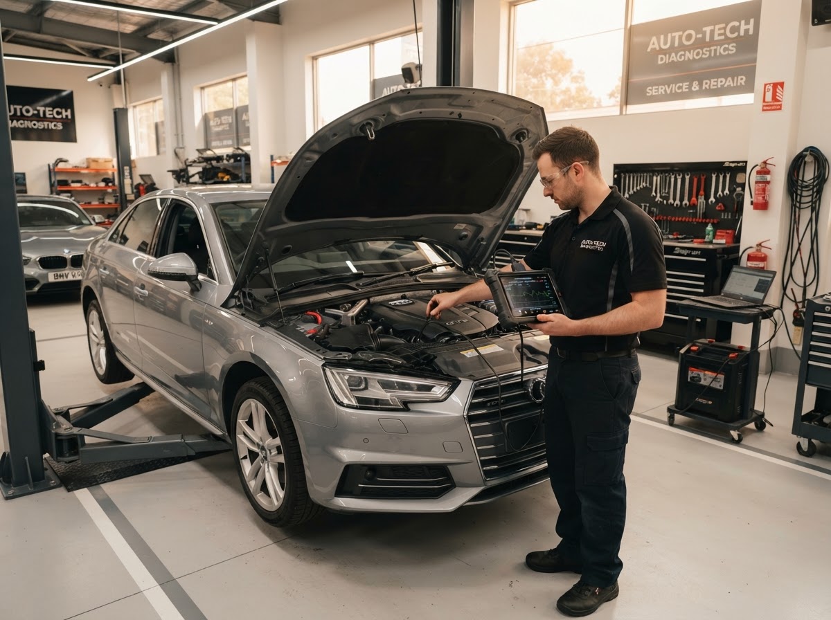 Auto repair and diagnostics service bay