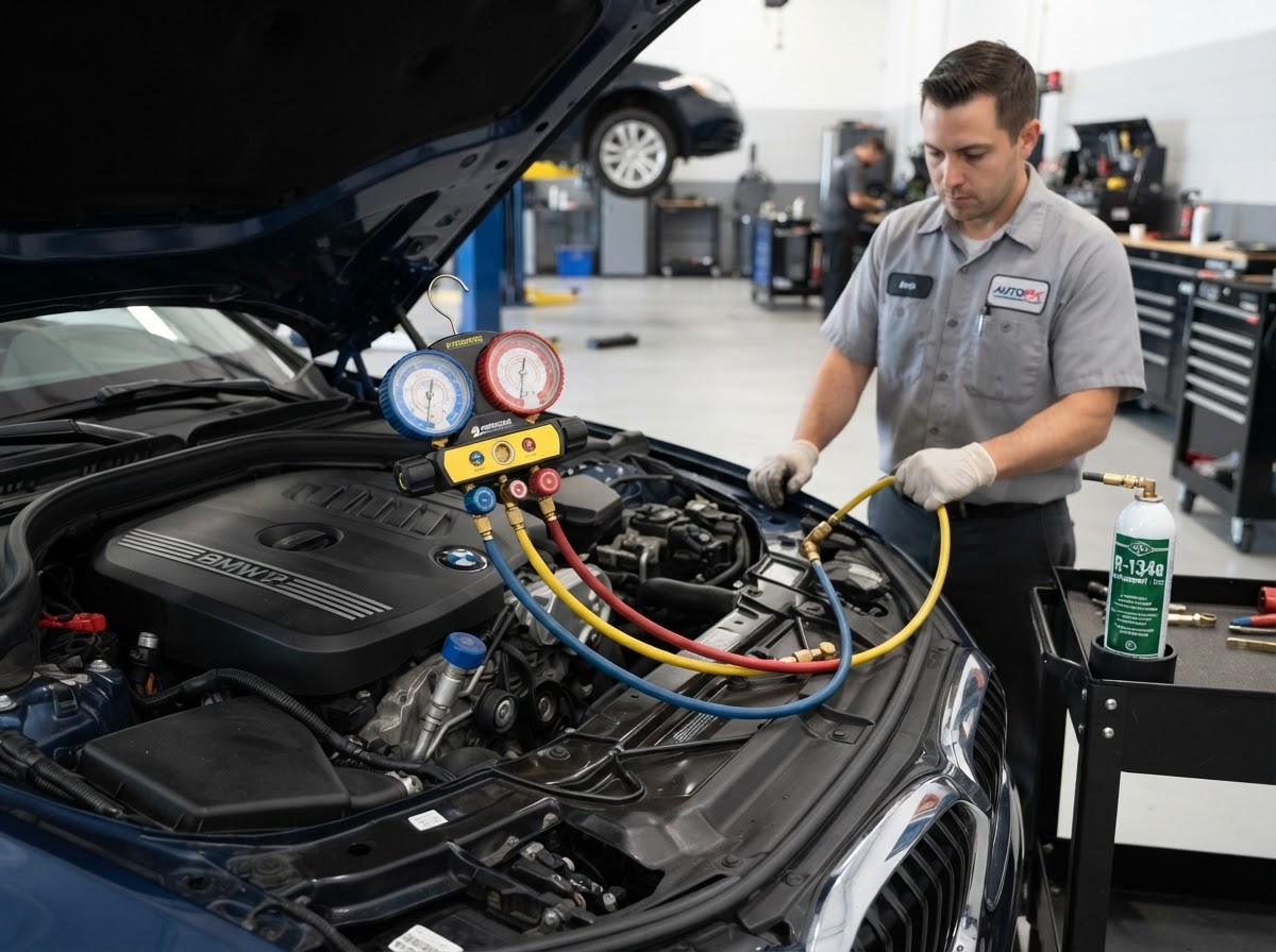 Automotive air conditioning gauge and service hoses