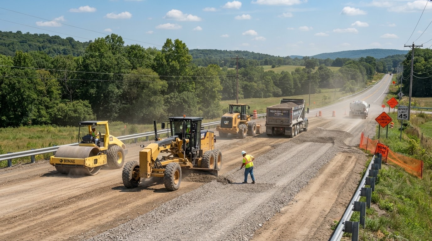 Road grading and highway surface preparation