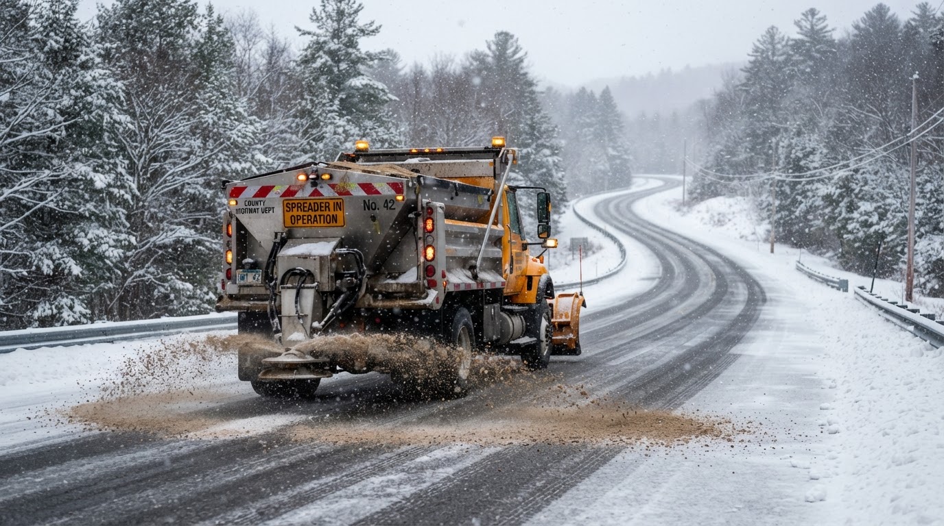 Driveway sanding and salting equipment for winter traction