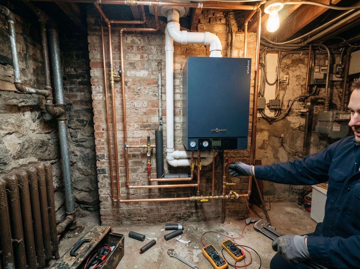 Navien boiler installation with 2-zone heating system in a NYC building