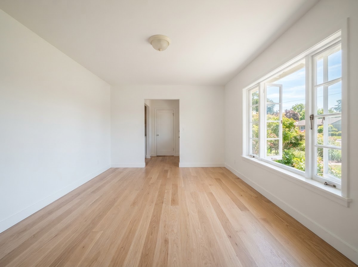 Same living room empty and clean after furniture removal