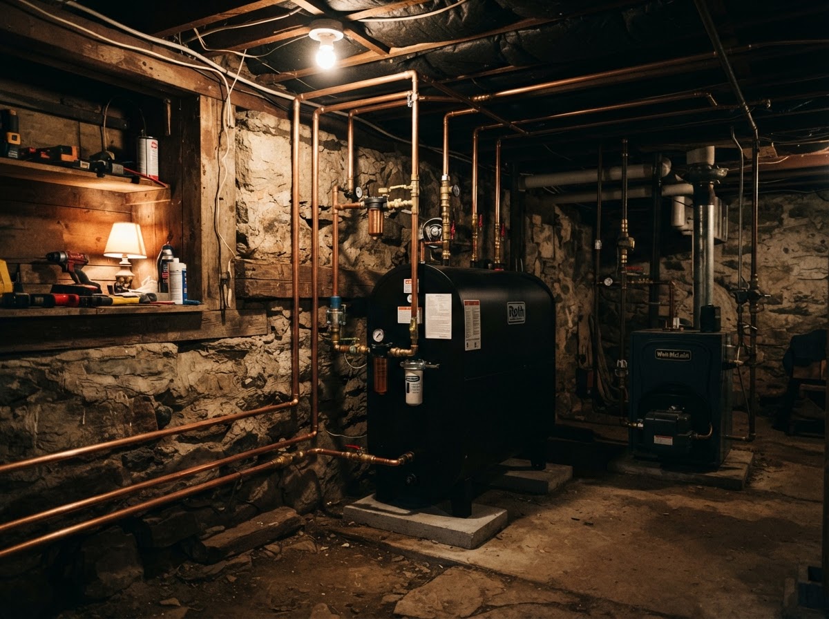 Oil tank install with new copper lines