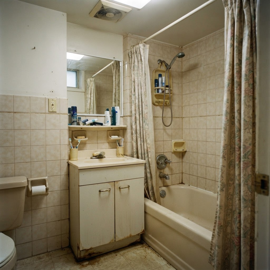 Baño antes de la reforma, acabados antiguos