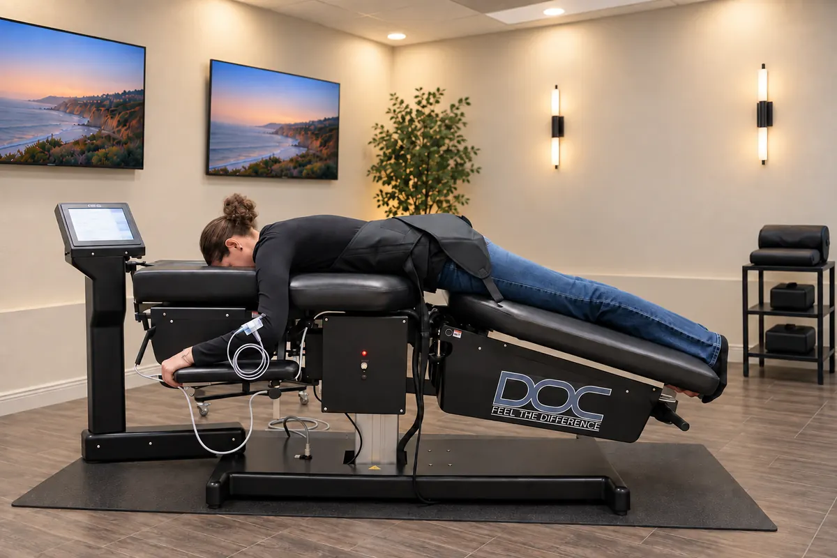 A patient on the computerized spinal decompression table