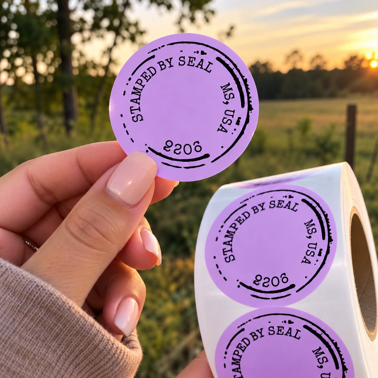 Custom printed sticker roll ready for packaging