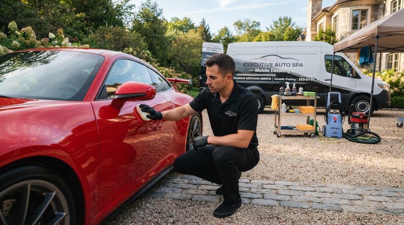 Mobile detailing van setup at residential location