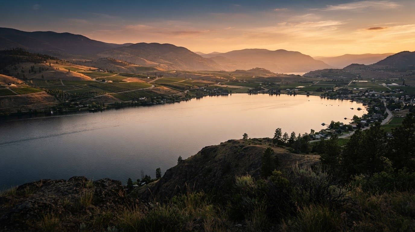 The Okanagan Valley landscape at golden hour