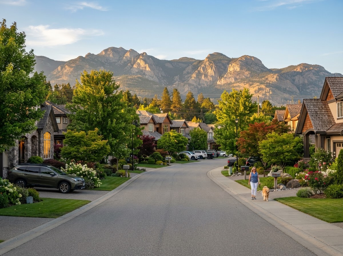 A West Kelowna neighborhood with the Okanagan mountains in the background