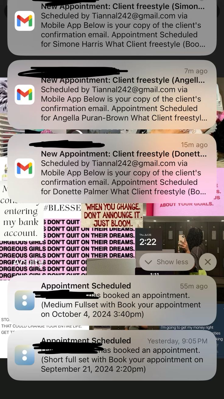 Braider's phone showing booking confirmations and client messages coming in