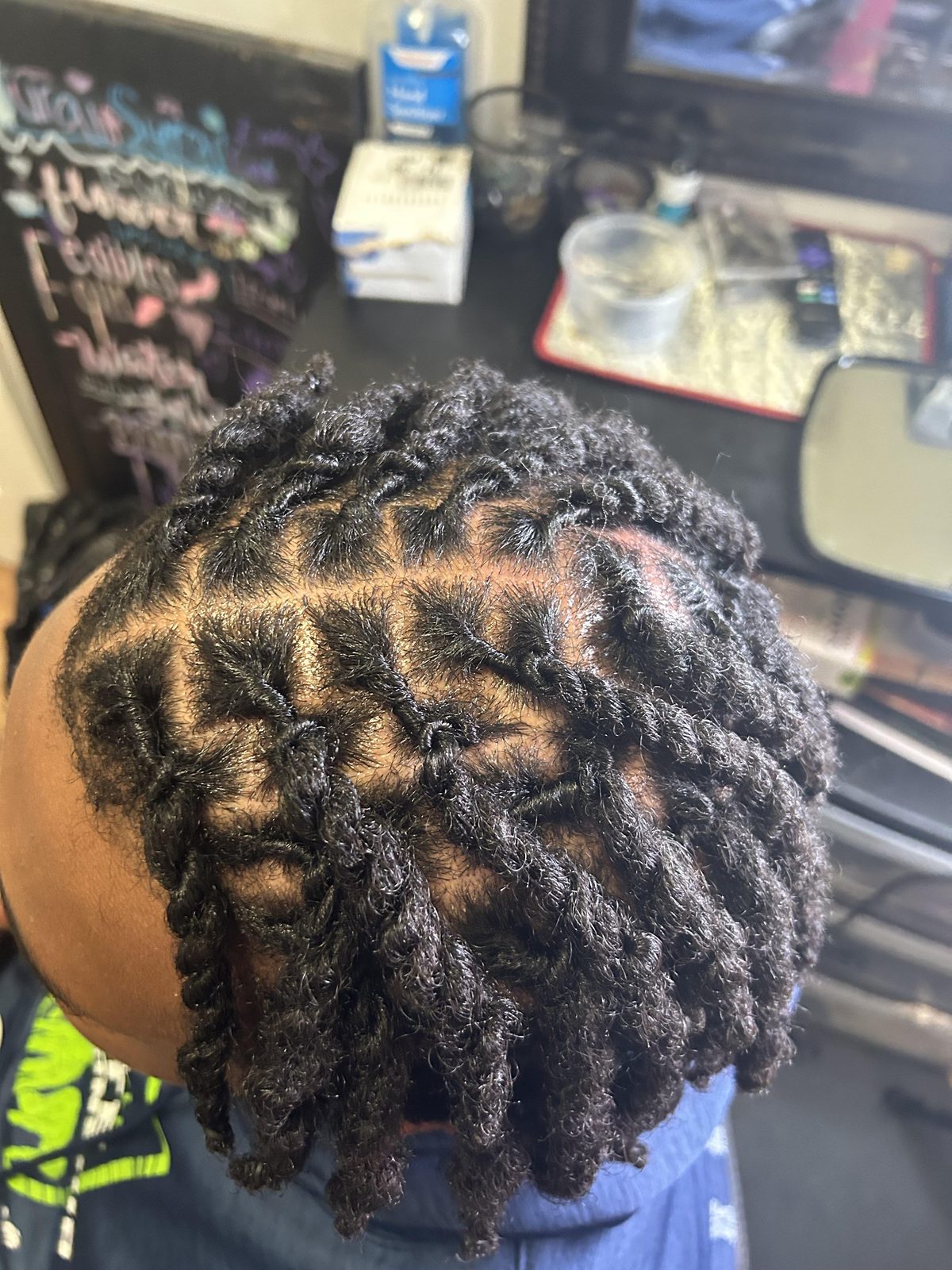 Precision diamond grid parts and starter loc twists by Jennifer J at LOC & Curl Xpress ATL Salon in Decatur, GA