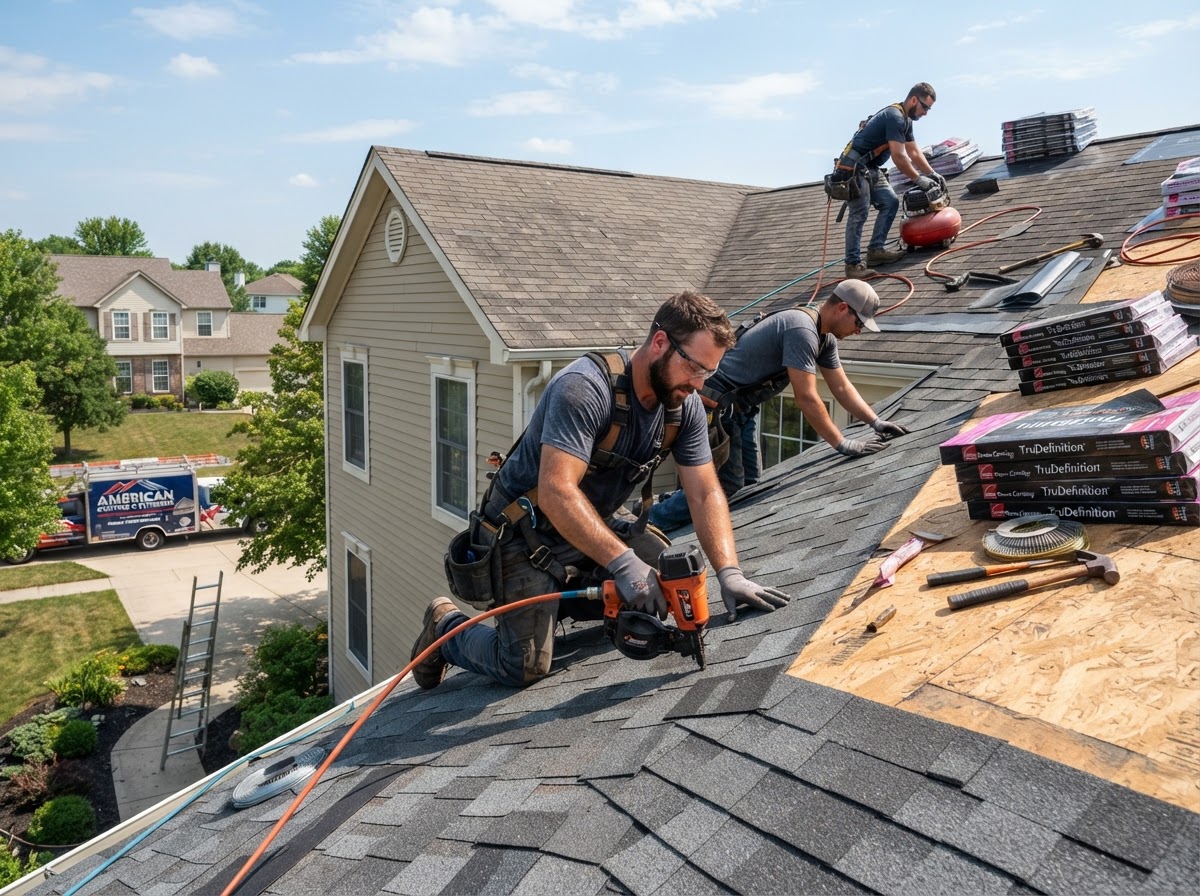 Roofing professional at work
