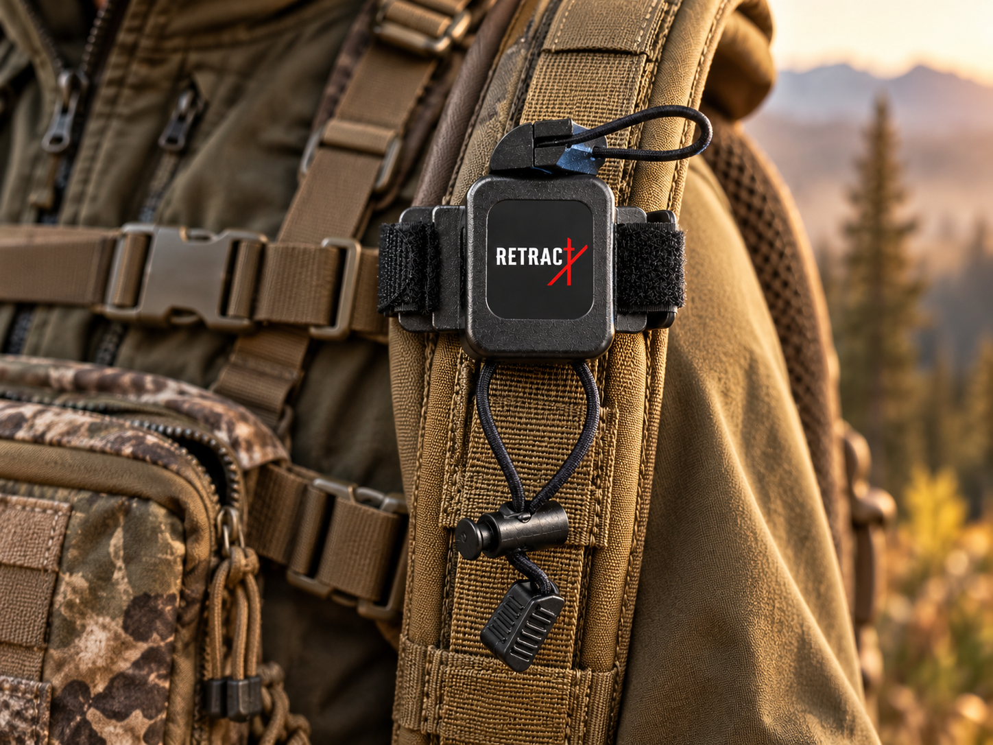 RetractX retractable gear tether mounted securely onto backpack strap