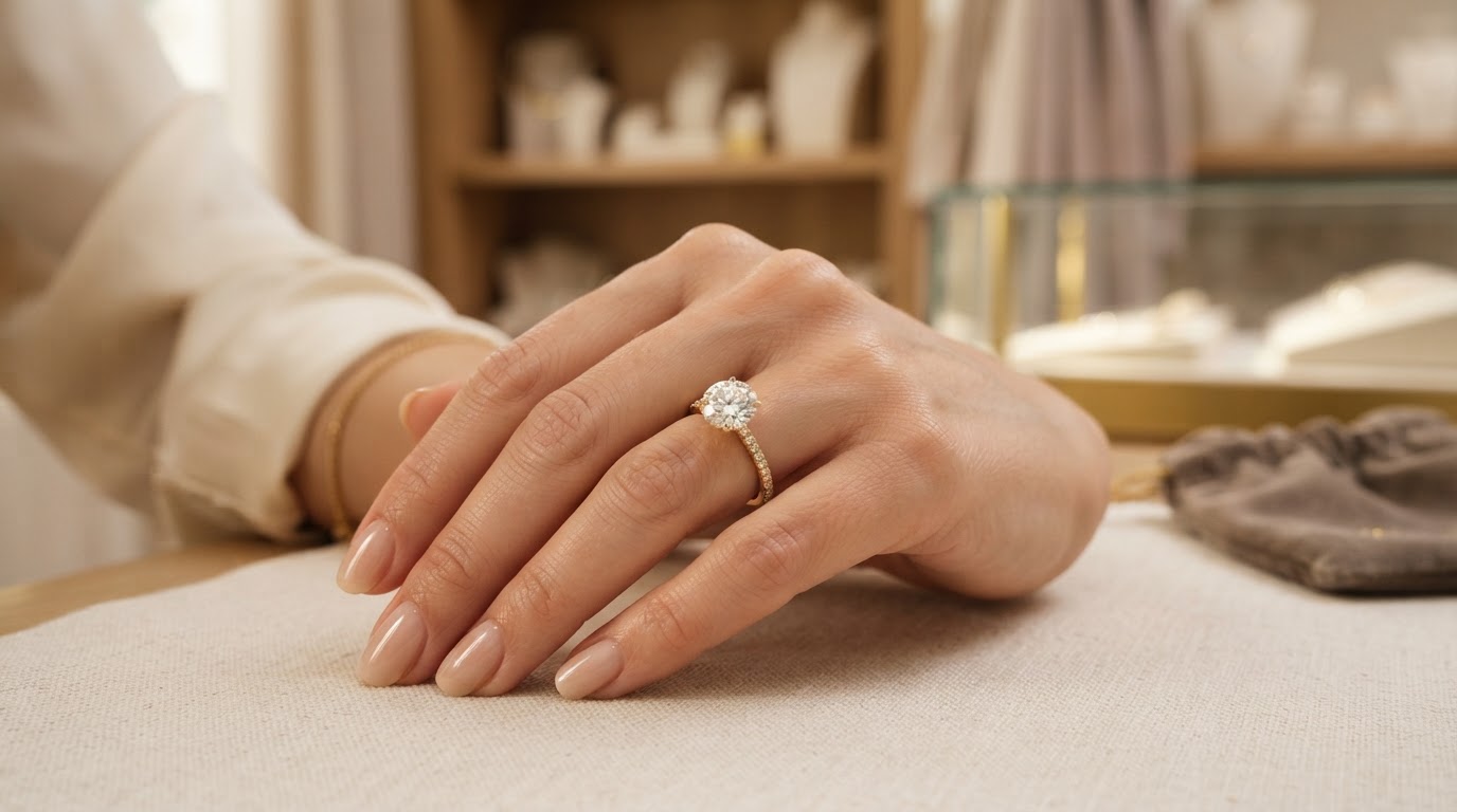 A bespoke diamond engagement ring handcrafted by Paul Nudelman Jewellers