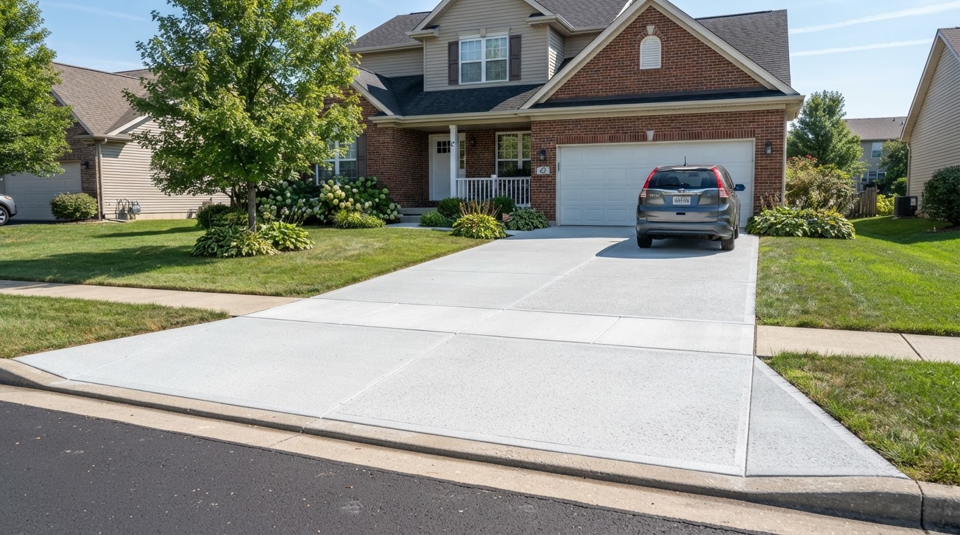 Clean concrete driveway and residential front entryway