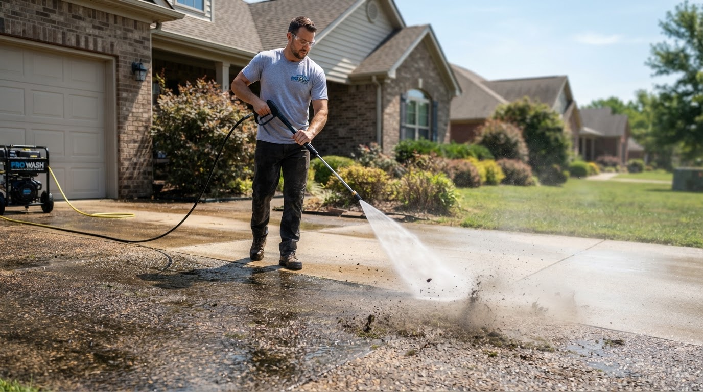 High-grade pressure washing equipment cleaning flat concrete surface