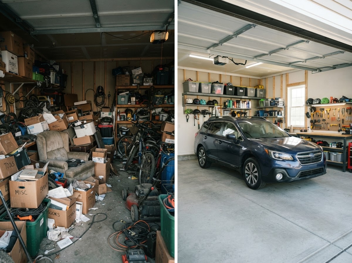 A residential garage cleared of clutter and junk