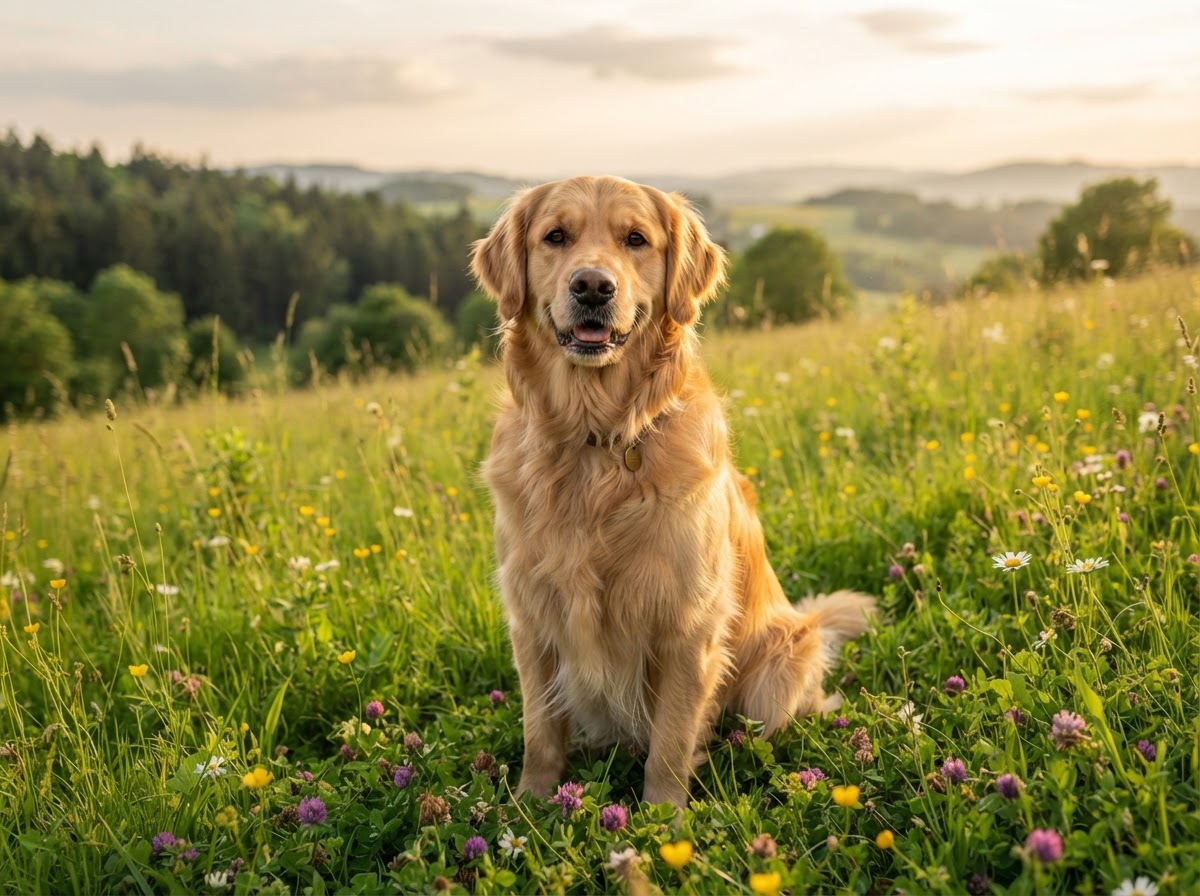 Golden Retriever companion in meadow