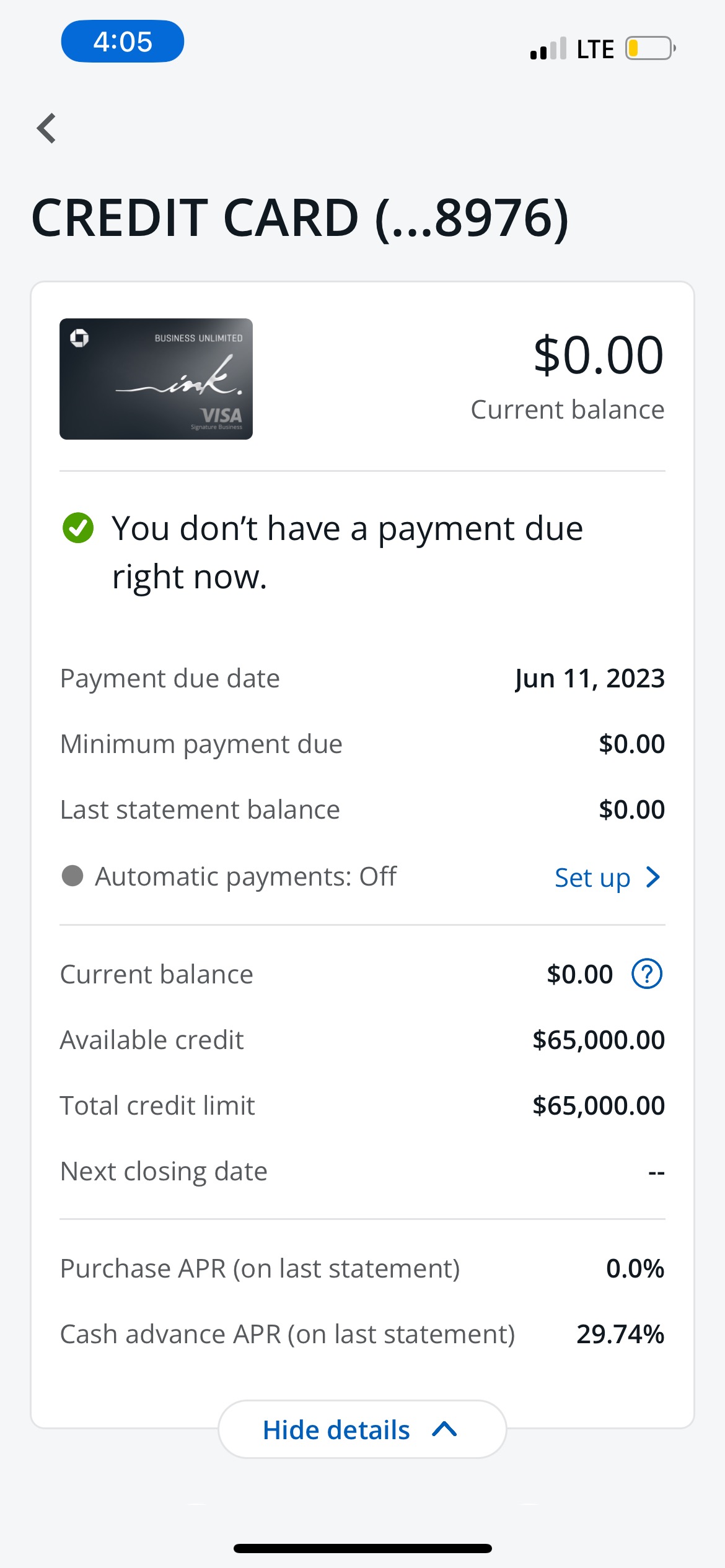 Purchase APR al 0.0% - Límite: $65,000 — 0.0% APR