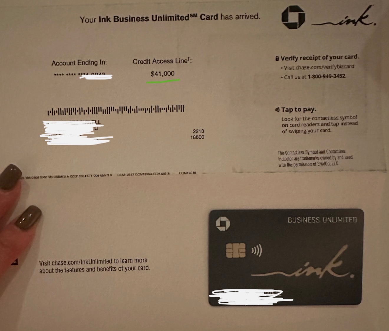 Chase Ink Business Unlimited - Credit Access Line: $41,000