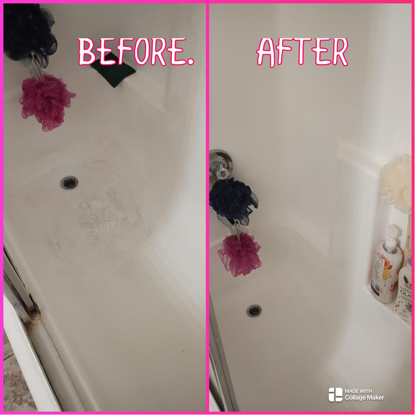 Before and after shower deep cleaning project completed by Adri's Cleaning Services in Hobbs NM