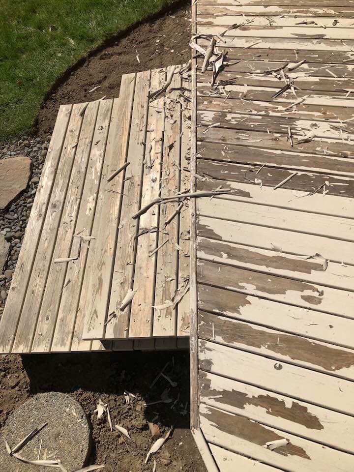 Deck paint stripping and step surface preparation by Rivercrest Home Services LLC in Wenatchee WA