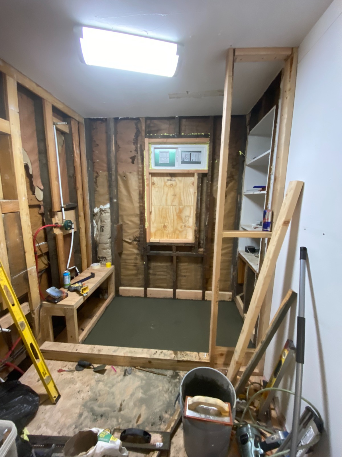 Shower pan concrete pour and window frame modification by Rivercrest Home Services LLC in Wenatchee WA
