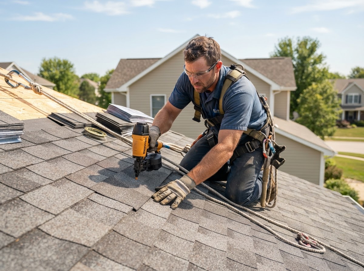 Cedar Roofing craftsman installing architectural shingles